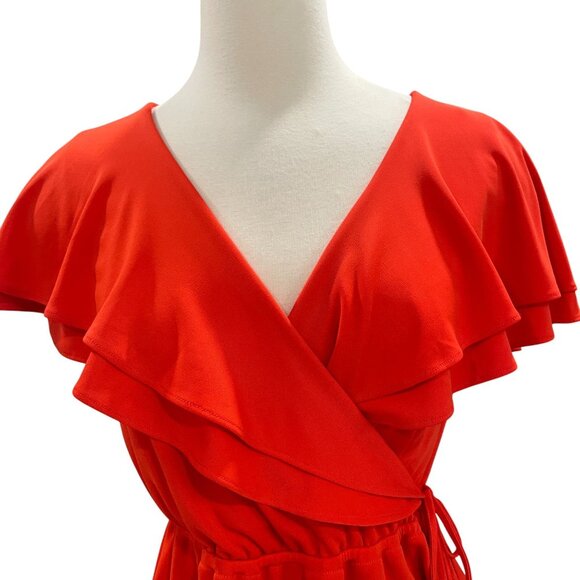 Lauren Ralph Lauren Tangerine Ruffle Wrap Top Blouse PS Petite Fall Trend - Picture 8 of 10